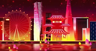 炫彩城市夜景矢量素材图片下载