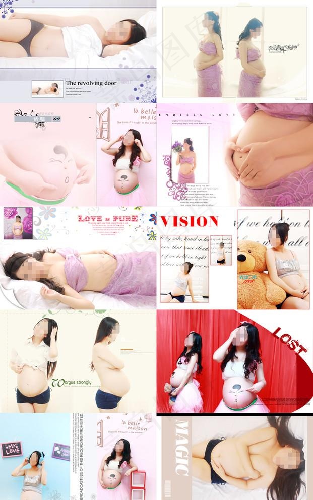 孕妇写真模板（人物脸部模糊）图片(3100X2050(DPI:254))psd模版下载