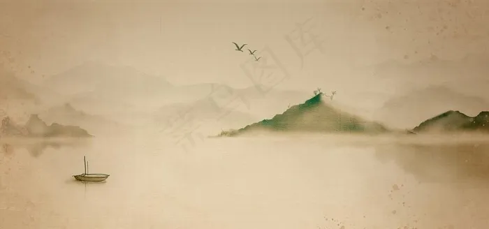 古风水墨山水背景图片(7087X3543(DPI:150))psd模版下载