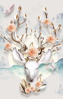 麋鹿玄关背景墙图片