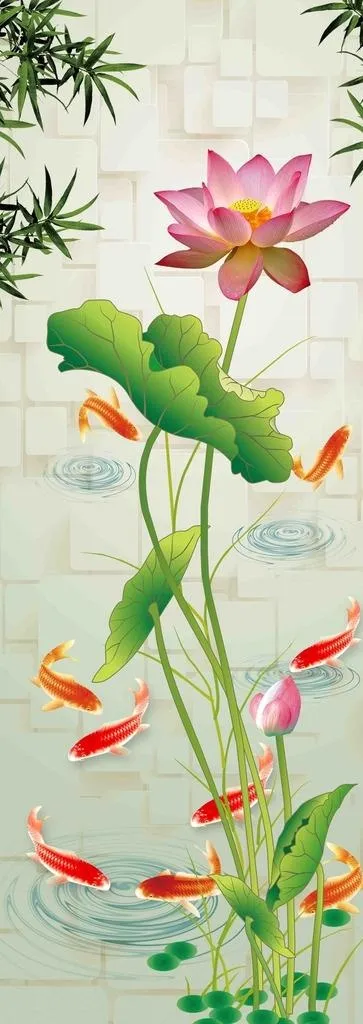 九鱼荷花玄关图图片(3501X9071(DPI:72))psd模版下载