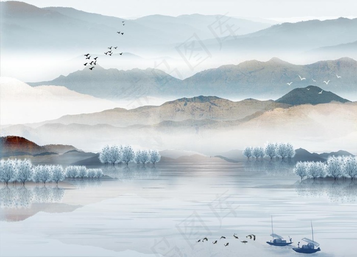 意境山水背景墙图片