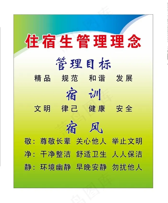 学校宿舍管理理念制度牌图片cdr矢量模版下载