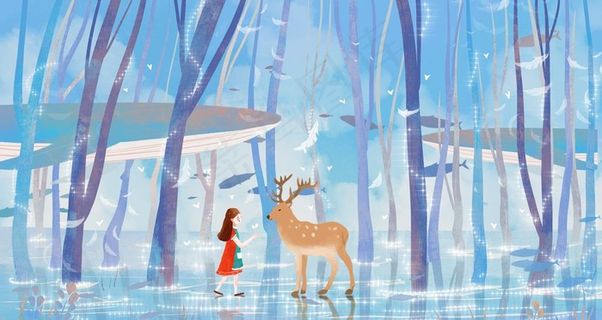 唯美梦幻治愈鲸鱼插画图片