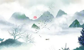 新中式山水背景图片
