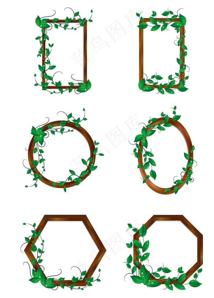 带有绿色藤蔓的相框卡通图片