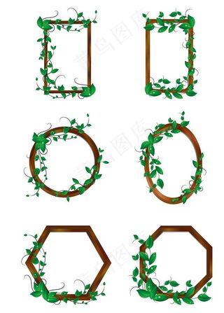带有绿色藤蔓的相框卡通图片