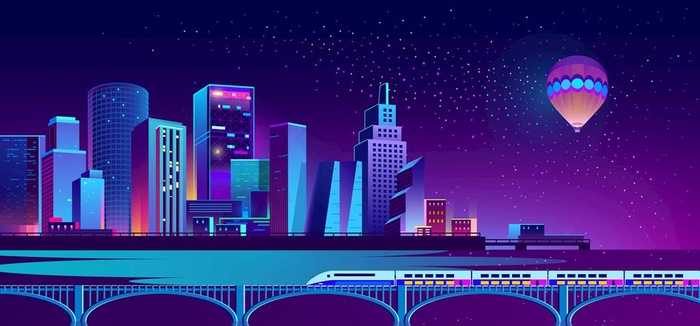 矢量城市建筑夜景图图片