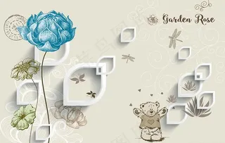 3D欧式手绘复古花卉清新背景墙图片