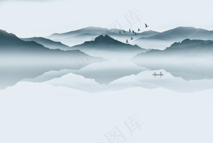 新中式意境山水背景图图片