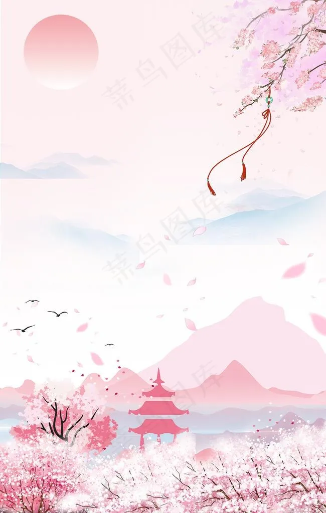 唯美浪漫三生三世十里水墨桃花背图片