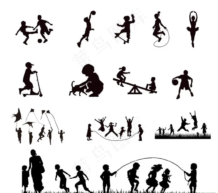 儿童剪影图片psd模版下载