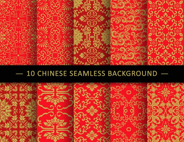 10款红色中国风花纹无缝背景矢图片