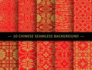 10款红色中国风花纹无缝背景矢图片