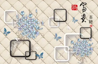 插画 框框 富贵吉祥 背景墙图片