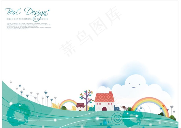 美丽卡通风景绿色封面图片ai矢量模版下载