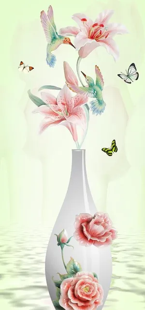 现代时尚花瓶蝴蝶玄关背景墙图片