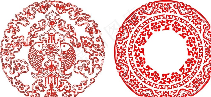 古典圆形花纹 鱼剪纸图片cdr矢量模版下载