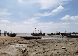 退潮后的渔船图片