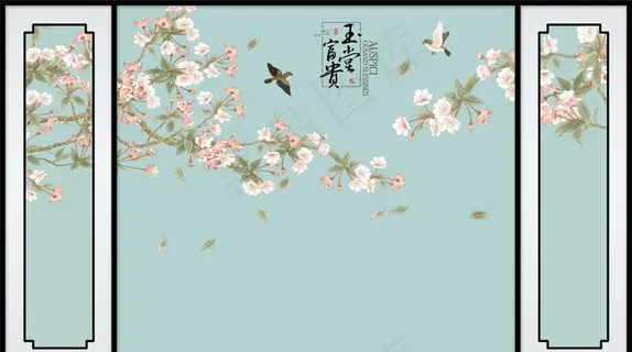 家和富贵彩雕玉兰花电视背景墙图图片