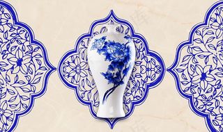 中式复古青花瓷背景画图片