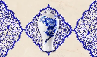 中式复古青花瓷背景画图片
