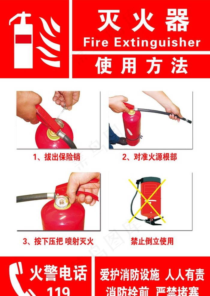 灭火器使用方法图片psd模版下载