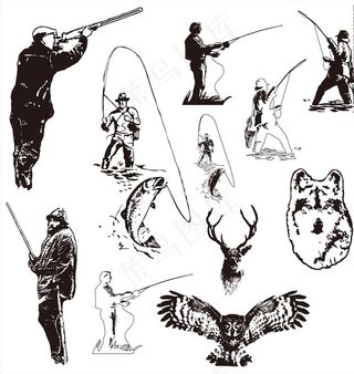 黑白钓鱼的渔夫图片