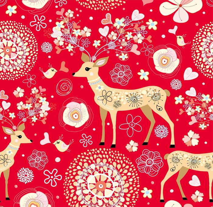 矢量素材 平面底 圣诞节 麋鹿图片