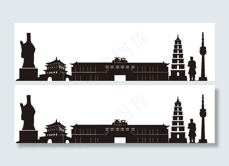 西安建筑线描图片ai矢量模版下载