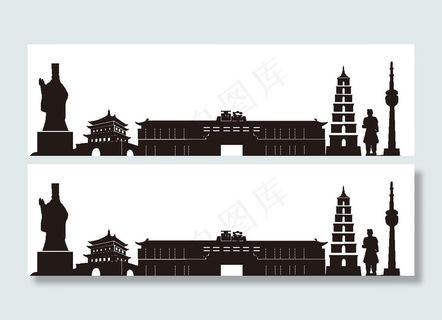 西安建筑线描图片