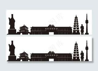 西安建筑线描图片