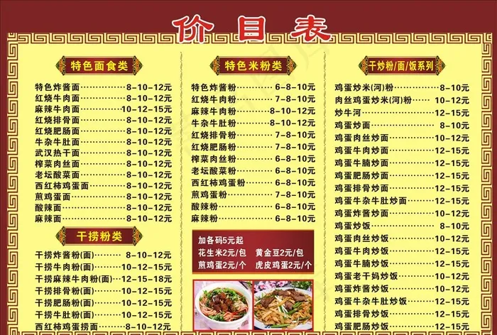 粉面价目表图片cdr矢量模版下载