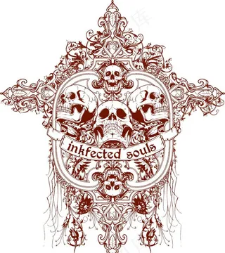 十字架上的骷髅头T恤图案图片
