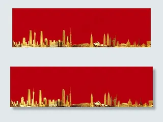 金色城市剪影图片