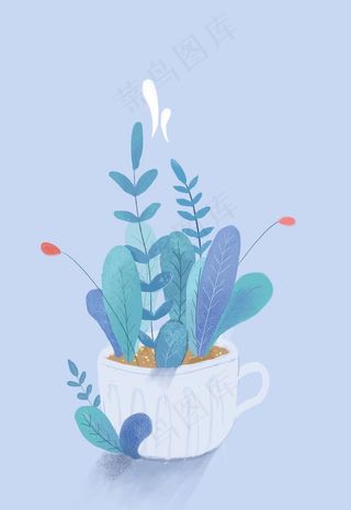 盆栽  小植物  花卉 水彩图片