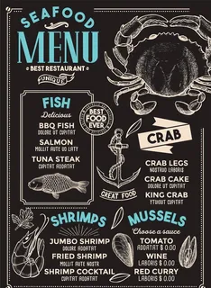 复古手绘海鲜龙虾螃蟹菜单模板图片