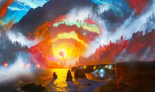 彩色动漫风景插画背景图片