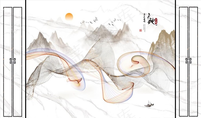 水墨山水背景墙图片