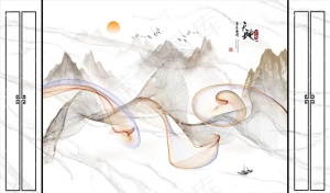 水墨山水背景墙图片