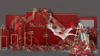 复古简约红色婚礼效果图图片