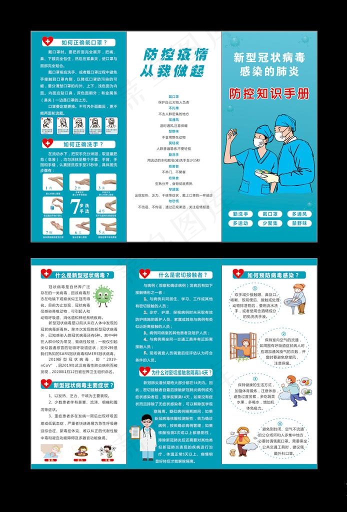 新型冠状病毒肺炎三折页图片cdr矢量模版下载