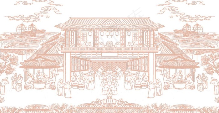 中国古代线条画图片ai矢量模版下载