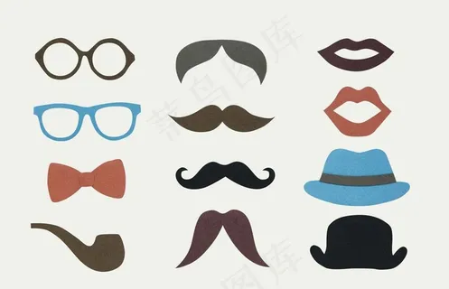 胡子眼镜文艺艺术图标标志成套图片