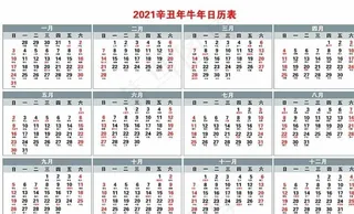 2021辛丑年牛年日历表图片