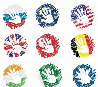 墨迹手掌印国旗图片