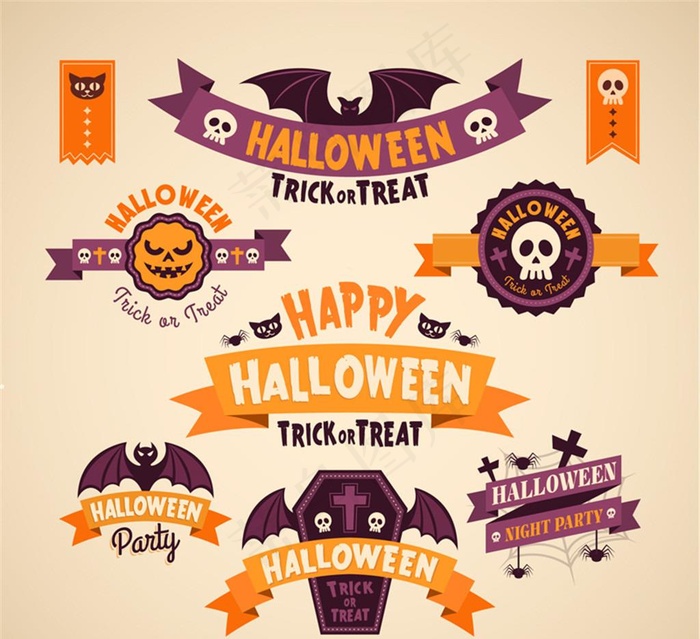 彩色万圣节标签矢量图图片