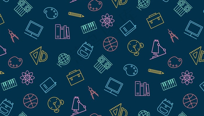 矢量线稿线条彩色学习文具底纹图片