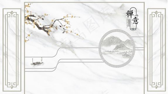 新中式梅花山水背景墙图片