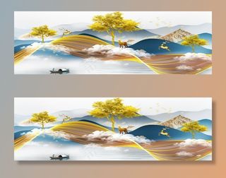 现代轻奢金色线条麋鹿装饰画图片